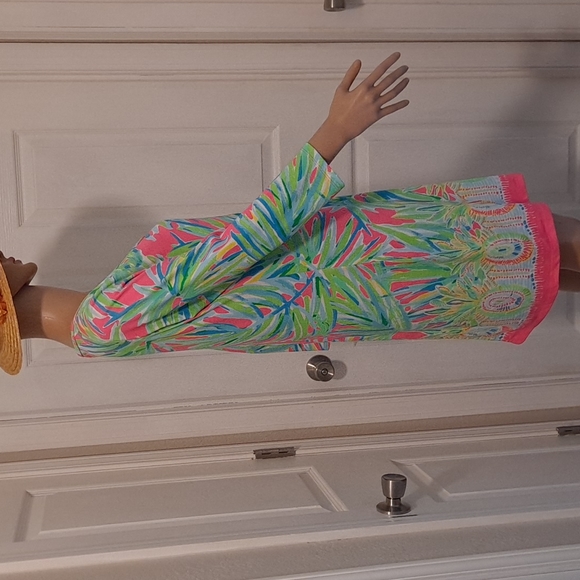 Lilly Pulitzer Palm Tree Leaves Medium A-Frame Sun Dress with 3/4-Length Sleeves - Picture 7 of 7